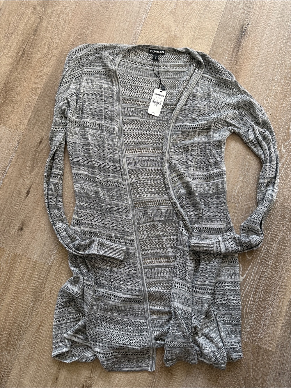 Express Open-Weave Long Cardigan - Gray